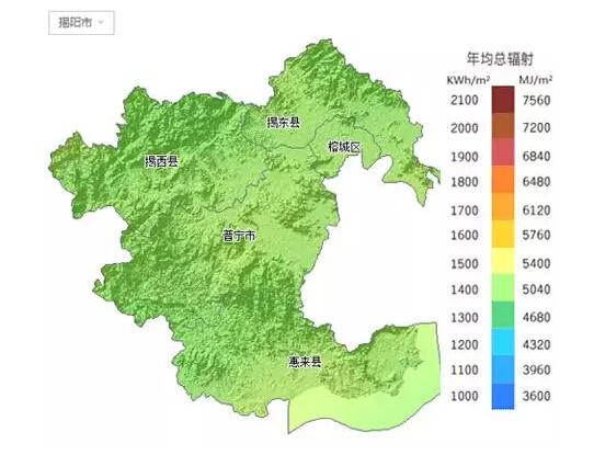 广东所属各市太阳能资源分布地图