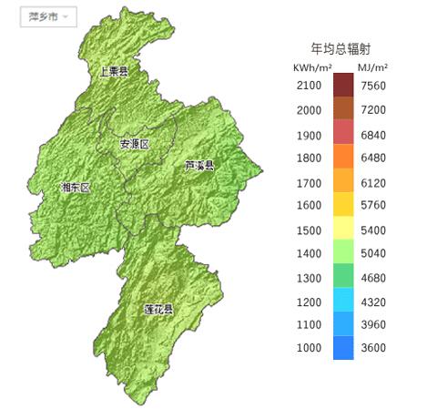 江西省所属各市太阳能资源分布地图