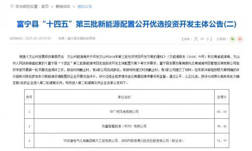云南富宁县"十四五"第三批新能源配置优选: 中广核、协鑫、中国铁建等入围