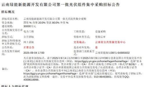 云南400MW光伏组件集采招标!