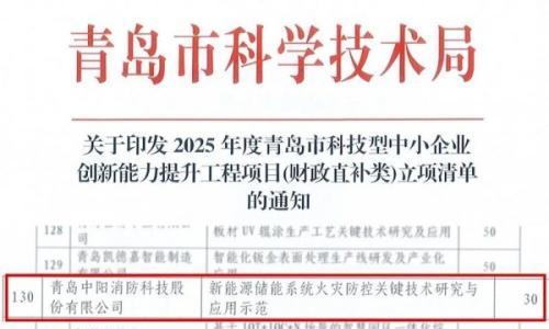 青岛中阳储能安全项目获政府重点立项支持