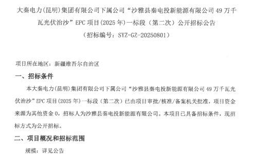 废标重招!新疆300MW光伏治沙项目再次招标