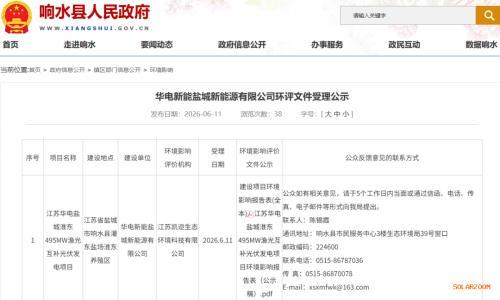 华电江苏495MW光伏项目公示!